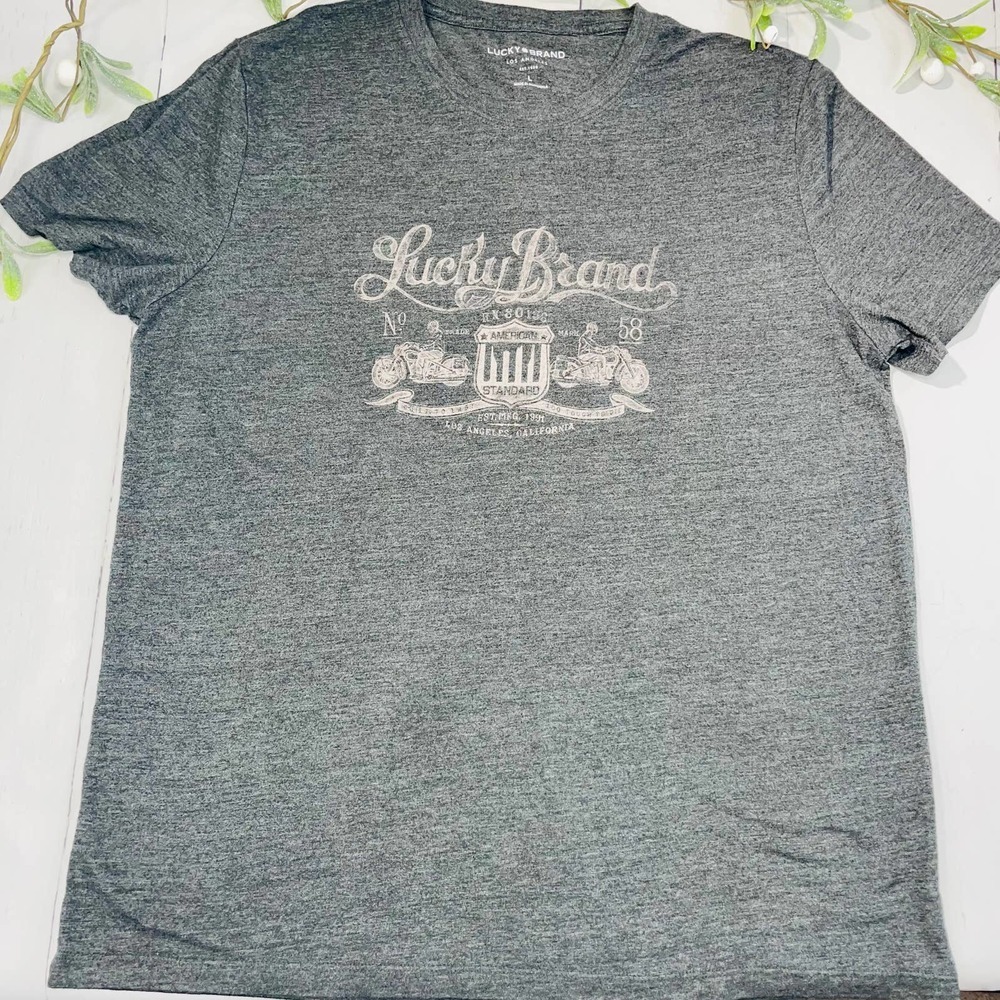 Men's LUCKY Brand Gray Short Sleeve T-Shirt - Size L - Picture 1 of 6